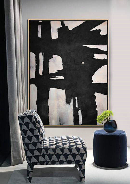Handmade Painting Large Abstract Art,Hand-Painted Black And White Minimal Painting On Canvas,Large Canvas Art,Modern Art Abstract Painting